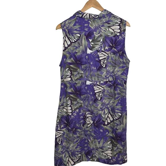 Vintage Bahama Beach Size Large Purple Tropical Butterfly Print Shirt Dress - Picture 5 of 8